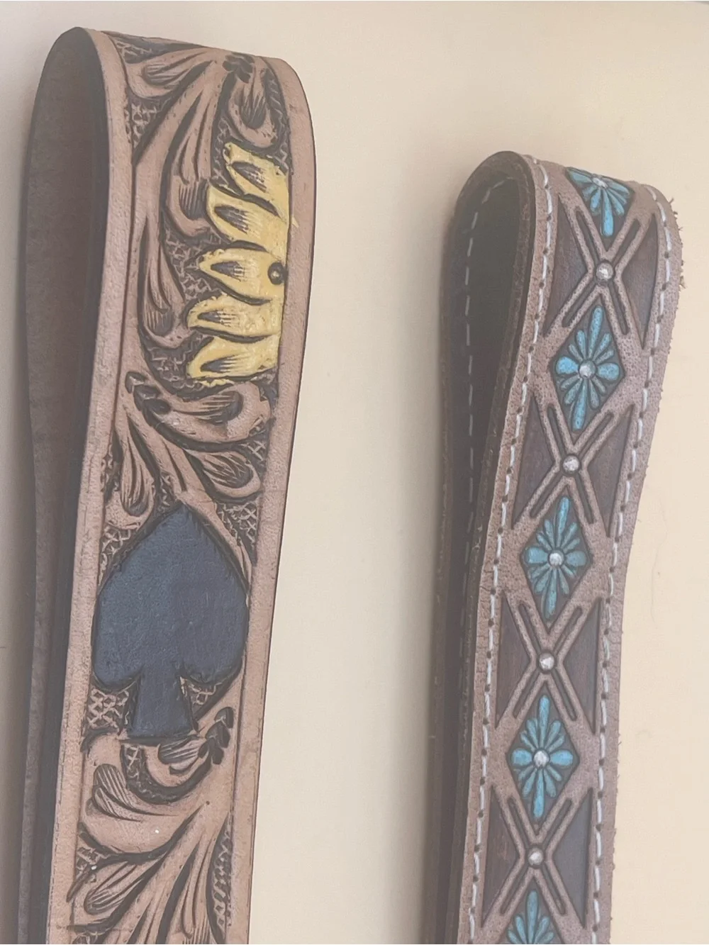 NWOT 2 Western Tooled Wristlet Keychains Poker Turquoise Floral
